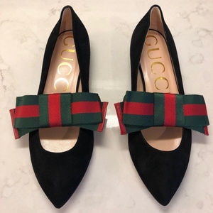 Gucci Web Bow Suede Ballet Flats